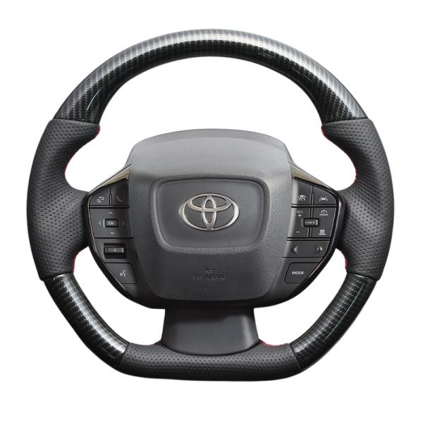 高品質の証ユーロステッチ採用 (カーボン調xレッドステッチ) 純正交換ガングリップステアリング プリ...