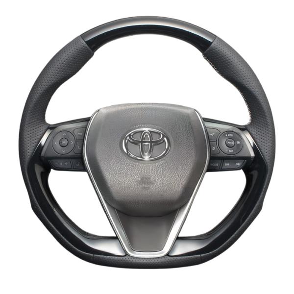 高品質の証ユーロステッチ採用 (ピアノブラックxシルバーステッチ) 純正交換ガングリップステアリング...