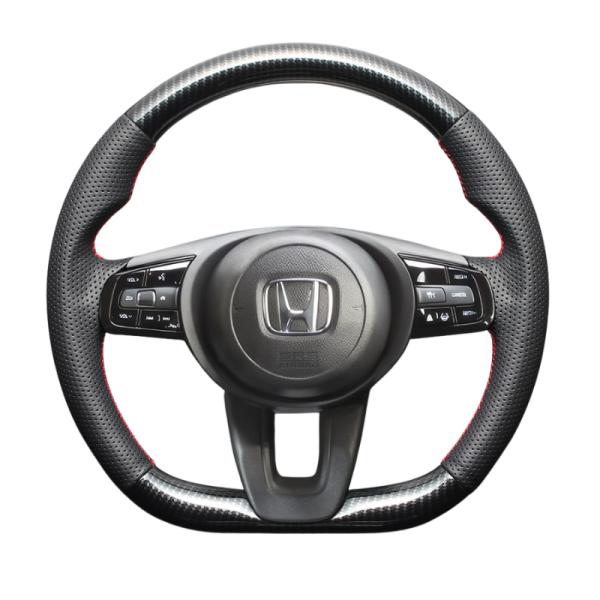 高品質の証ユーロステッチ採用 (カーボン調xレッドステッチ) 純正交換ガングリップステアリング ヴェ...