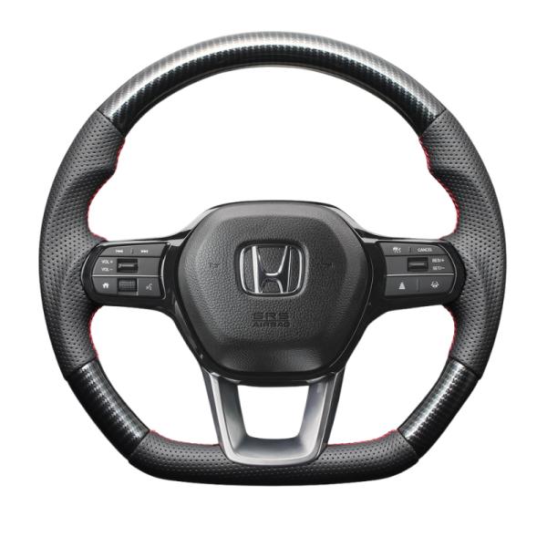 高品質の証ユーロステッチ採用 (カーボン調xレッドステッチ) 純正交換ガングリップステアリング CR...