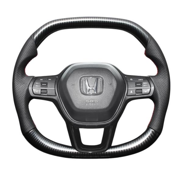 高品質の証ユーロステッチ採用 (カーボン調xレッドステッチ) 純正交換ガングリップステアリング シビ...