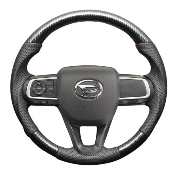 高品質の証ユーロステッチ採用 (カーボン調xレッドステッチ) 純正交換ガングリップステアリング ハイ...