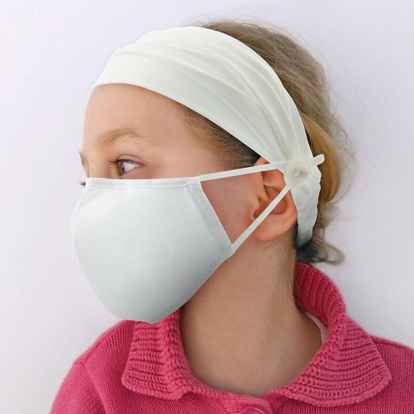 ヘアバンド ターバン キッズ こども用 マスクホルダー マスク紐用ボタン付き ホワイト