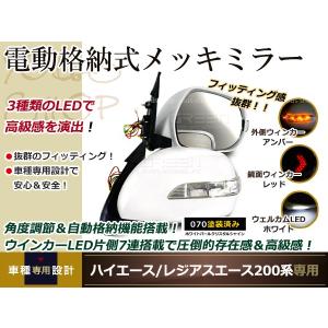 メッキドアミラー ハイエース200系 LEDウインカーミラー 未塗装 格納