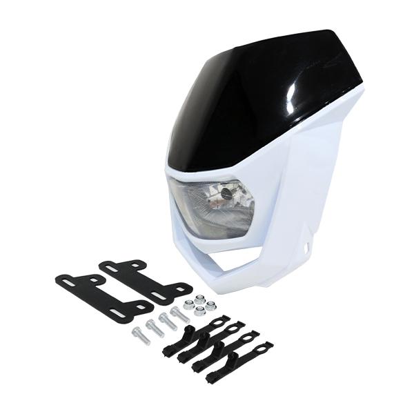 エンデューロ ヘッドライト カウル マスク ブラック × ホワイト バルブ 付き 12V Dトラッカ...