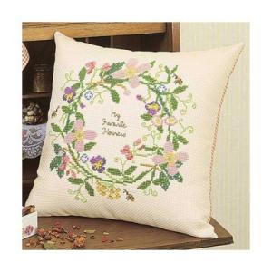 オリムパス製絲 クロスステッチ 刺しゅうキット クッション フラワーリース ベージュ 5971