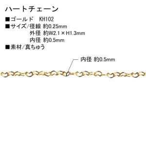NBK ハートチェーン 1mの切売カット 約:径線0.25mm 外径約W2.1×H1.3mm 内径0.5mm ゴールド KH102｜yousaihoriuchi