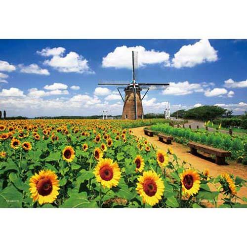 ジグソーパズル 108ピース 日本風景 オランダ風車とヒマワリ千葉 01-2082