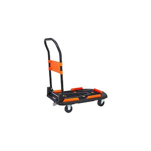 トラスコ 樹脂台車 カルティオ新型 樹脂ストッパー付 780X490 折畳 黒 荷物落下防止柵付 M...