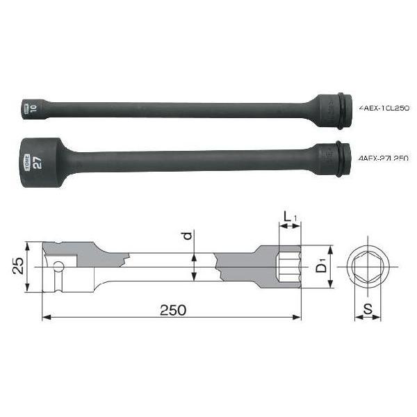 TONEインパクト用エクステンションソケット4AEX-17L250(17mm)
