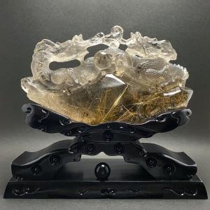 金針ルチル 双龍 彫刻 CHO053の詳細画像1