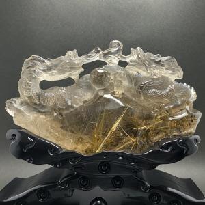 金針ルチル 双龍 彫刻 CHO053の詳細画像2