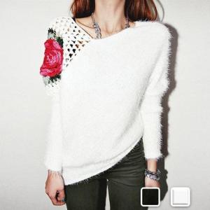 ニット レディース トップス 薔薇 刺繍 モヘア ローズ セクシー セーター