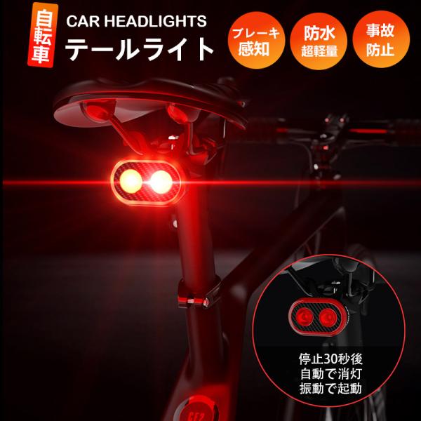 自転車 テールライト 自転車ライト LED 充電式 ブレーキ感知 5種類点灯モード 防水 超軽量 シ...