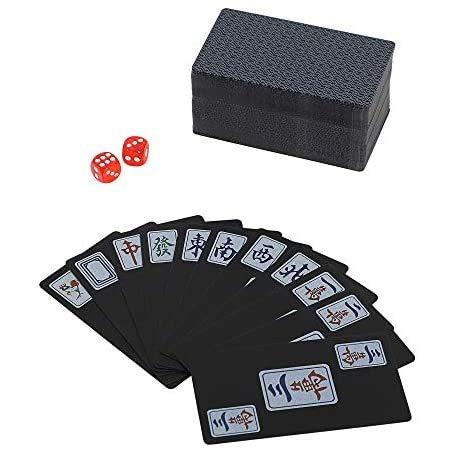 麻雀 カード牌 携帯 カードゲーム 静音 旅行 軽量 持ち運び ポータブル 卓上ゲーム (黒)