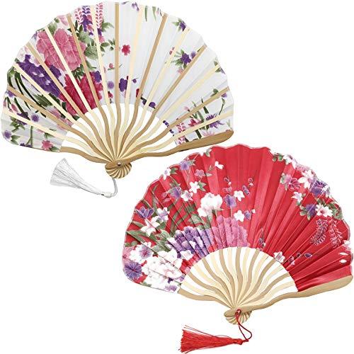 2本セット 絹 シルク 扇子 和風扇子 竹製工芸品扇 道具 ぼたんの花 扇子 プレゼント お祭り 装...