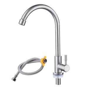 キッチン用水栓 シングルレバーワンホール単水栓 立水栓 シンク蛇口 手洗いボウル用水道 蛇口首振り 360度回転節水 蛇口 スワン型 60cm取り付けホース付き