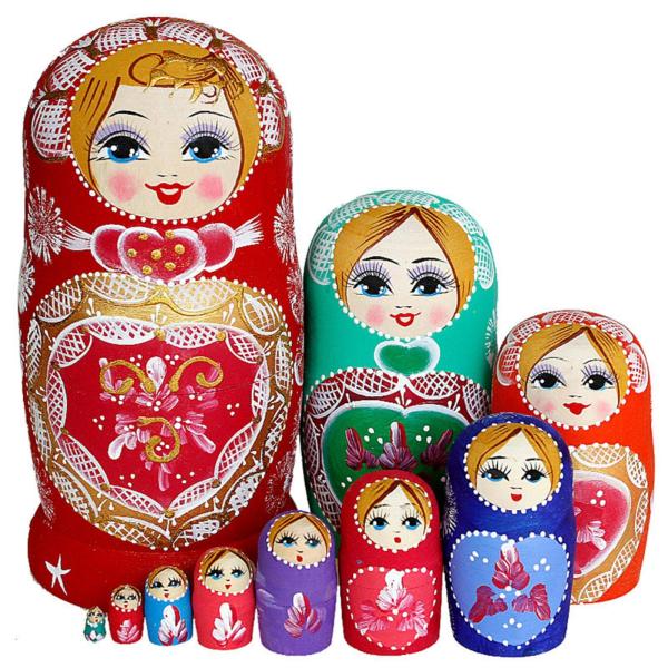 10個 愛らしい 女の子 木製 ロシアの入れ子人形 マトリョーシカ人形 おもちゃ ロシア お土産 マ...