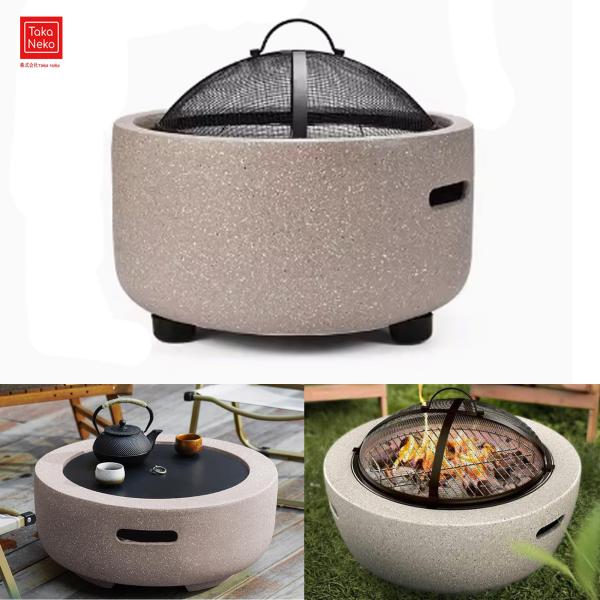 ファイヤーピットテーブル 大型焚き火台 蓋付き 防雨 防塵 屋外用ファイヤーピット ポータブルバーベ...