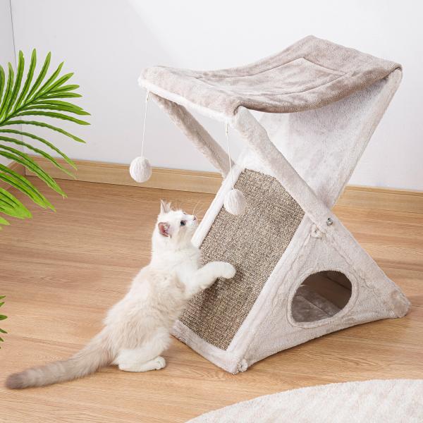 キャットタワー、猫 タワー ハンモックと爪とぎを備えた多機能な猫用クライミングフレーム、二階建ての猫...
