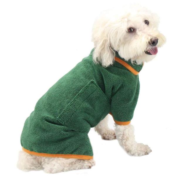 犬のバスローブタオル-犬の猫のバスタオルジャケットフリースコート犬の乾燥ローブマイクロファイバー調節...