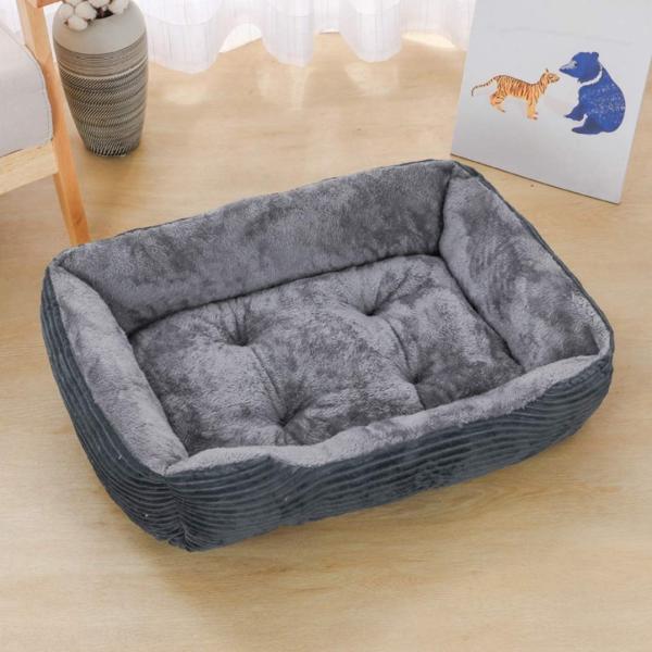 ペットベッド スクエア型 2way 犬猫用 室内用 オールシーズン ふわふわ グレー クッション付き...