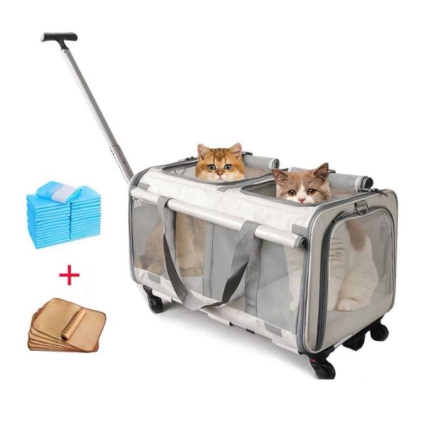 猫 キャリー 大型 2匹用 ホイール付き スーツ バッグ 3面メッシュ 犬 キャリー 折りたたみペッ...