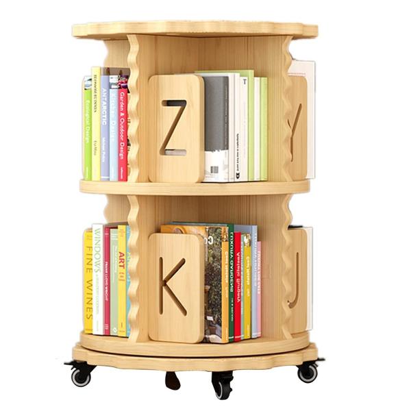本棚 回転本棚無垢材フロアラックホーム本棚車輪付きレース文字 2/3/4/5/6層 (Color :...