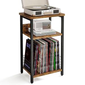 レコードプレーヤースタンド レコードラック レコードプレーヤーテーブル 3段レコード収納ラック 最大100枚のアルバムを収納可能 リビングルーム、寝室、オフィ
