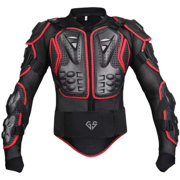 バイク用 バイクウエア モトクロス オフロード 上半身プロテクター 上質 2色 (黒赤  L)
