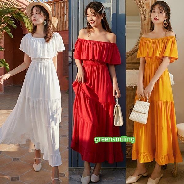 リゾートワンピース オフショルダー マキシ丈ワンピース ロングワンピース