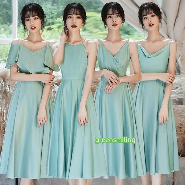 ブライズメイド ドレス キャミソールドレス ミモレドレス 4タイプ 演奏会 袖あり 半袖 ノースリー...