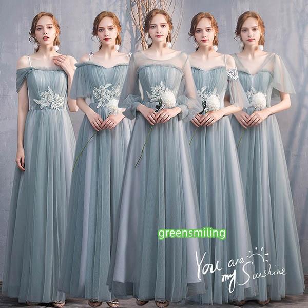 ブライズメイド ドレス ロングドレス 演奏会 袖あり 長袖 パーティードレス