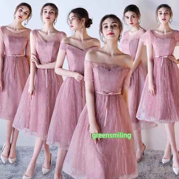 ブライズメイド ドレス ミモレ丈 二次会 パーティー 6タイプ ドレス 体型カバー Aラインドレス ...