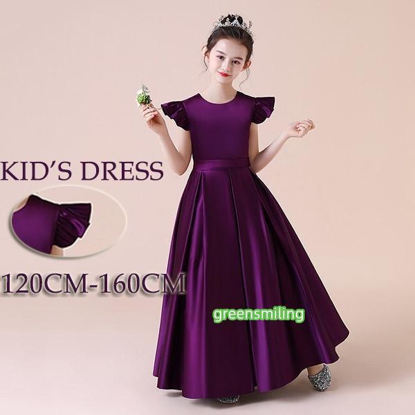 【髪飾りプレゼント中】キッズドレス ピアノ 発表会 ワンピース 半袖 ロング丈 ラウンドネック シン...