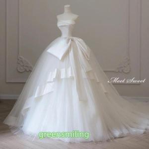 ウェディングドレス ウエディングドレス 二次会 結婚式 前撮り ブライダル ロングドレス 花嫁 プリンセスドレス プリンセスライン リボン ビスチェ ベアトップ
