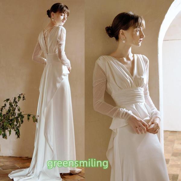 ウェディングドレス ウエディングドレス 二次会 結婚式 前撮り ブライダル ロングドレス 花嫁 スレ...