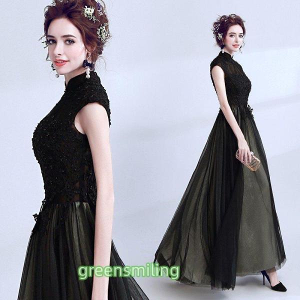 ウェディングドレス カラードレス 黒 演奏会 安い パーティードレス 披露宴 二次会 ロングドレス ...