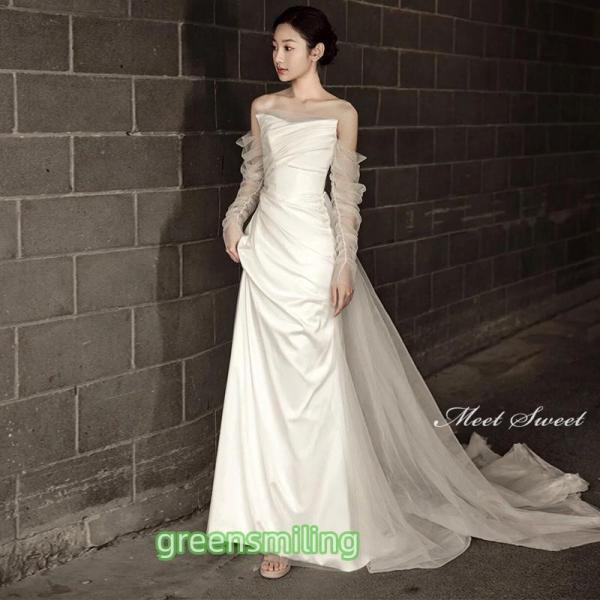 ウェディングドレス ウエディングドレス 二次会 結婚式 前撮り ブライダル ロングドレス 花嫁 スレ...