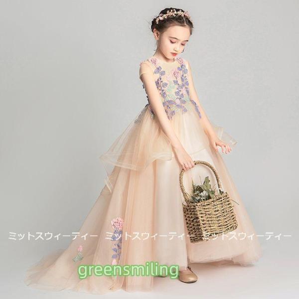 キッズドレス 女の子 子供 ドレス ピアノ発表会 セレモニー ワンピース シャンパン 結婚式 子ども...