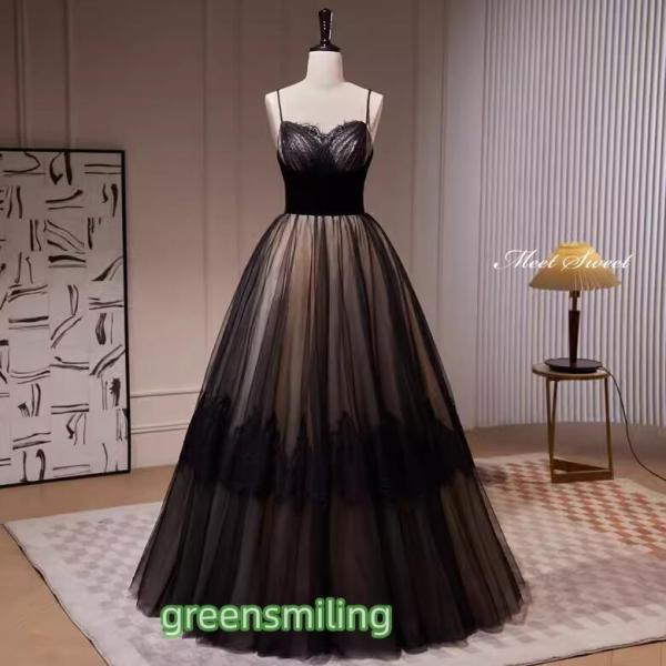 カラードレス プリンセスライン ブラック キャミソール 袖なし 黒 ロングドレス ウェディングドレス...