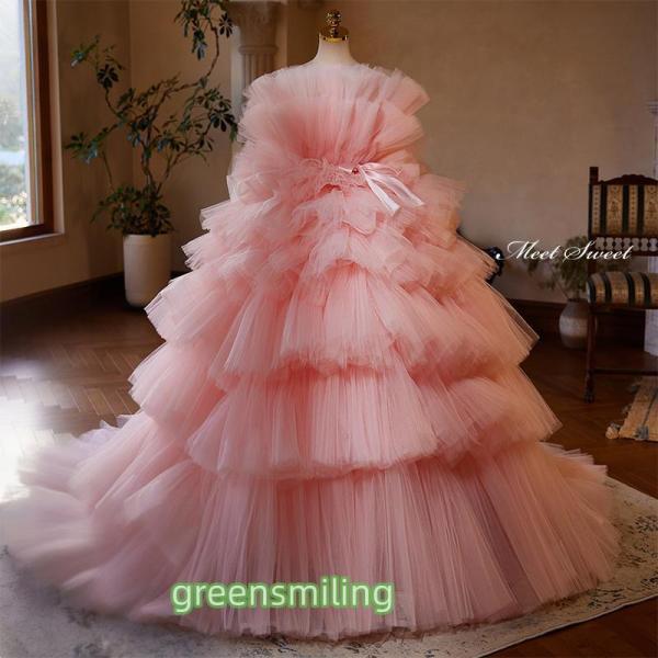 カラードレス プリンセスライン ピンク フリル ロングドレス ウェディングドレス ウエディングドレス...