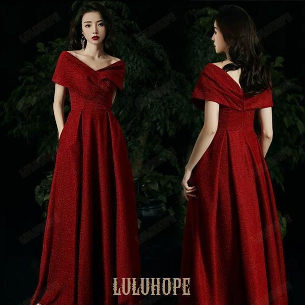 ロングドレス レッド  パーティードレス レディース 結婚式 ワンピース  ドレス お呼ばれ 二次会...