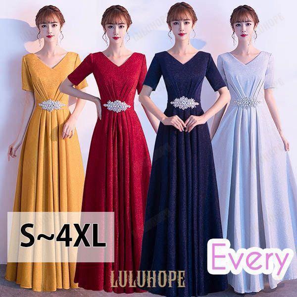 ドレス 大人 ピアノ 発表会 キラキラ Aライン 大きいサイズ ロングドレス 母親 結婚式 演奏会 ...