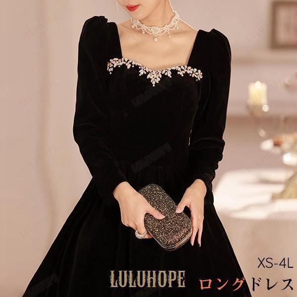 ドレス 大人 ピアノ 発表会 ベルベット ロングドレス 演奏会 ワンピース 長袖 演奏会ドレス パー...