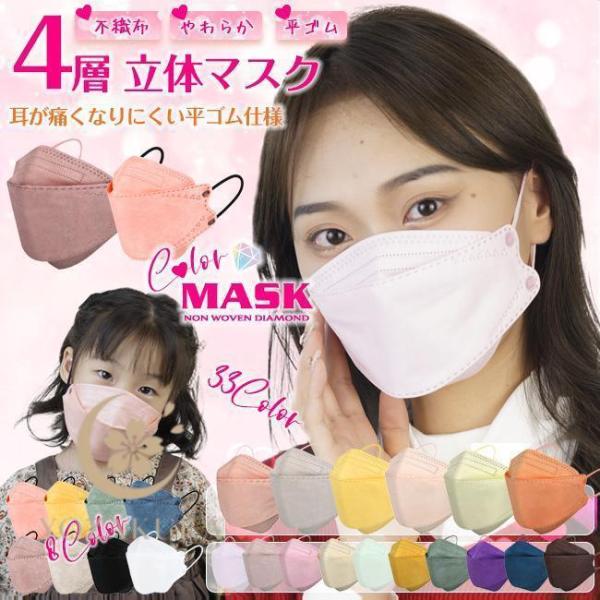 マスク 快適 50枚 立体マスク カラーマスク 小顔マスク 4層構造 ３Dマスク 不織布 個別包装 ...