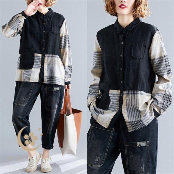ブラウス レディース 大人 40代50 60代 ファッション 女性 上品 切り替え チェック柄 ゆっ...