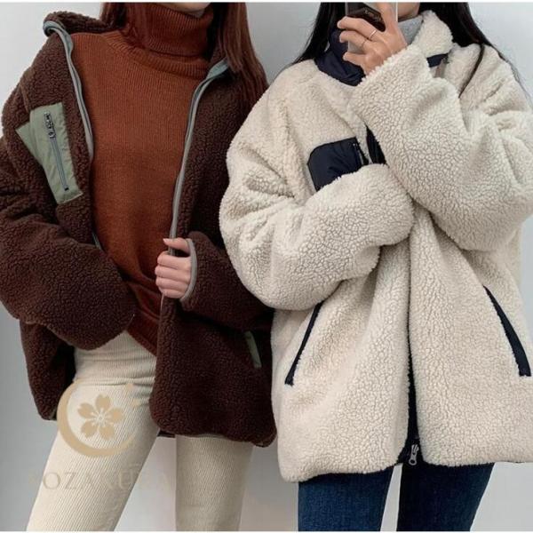 ボアブルゾン ボアジャケット ボアコート レディース 両面着 ジャケット アウター ボア ブルゾン ...