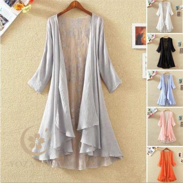 ロングカーディガン レディース レース UVカット 紫外線対策 冷房対策 前開き 夏 シフォン 大き...