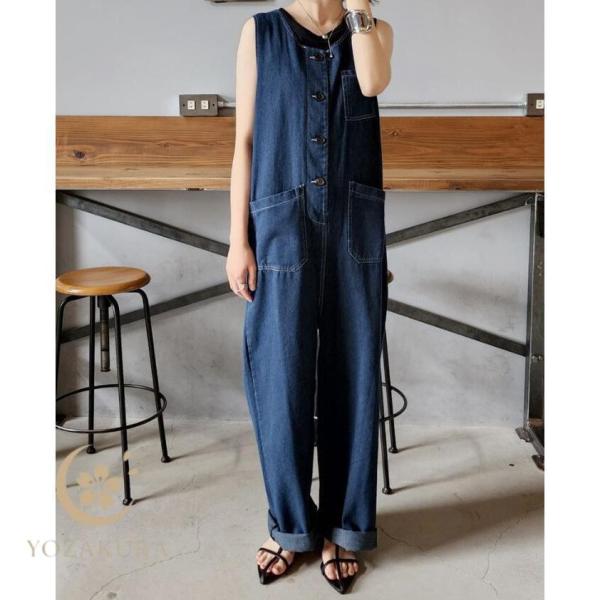 デニムサロペット サロペット パンツ レディース 春 夏 秋 デニムパンツ ワイドパンツ 大きいサイ...